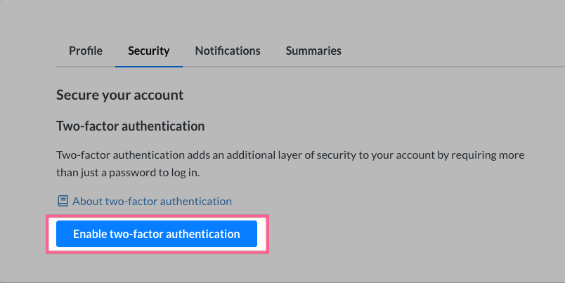 Screenshot of Enable two-factor authentication button in Simplesat dashboard