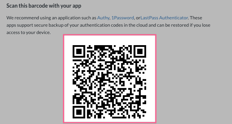 Screenshot of 2FA QR code