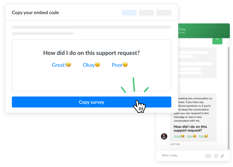 intercom customer survey through chat macro in the inbox
